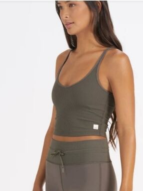Vuori Ribbed Scoop Crop Tank in Olive